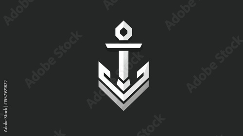 A geometric white anchor icon on a dark gray background, featuring shadows
