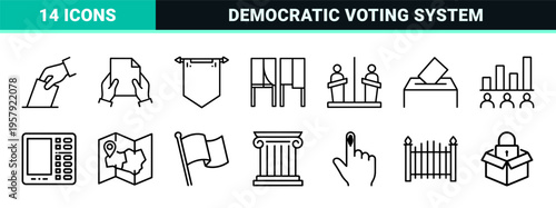 Political Election and Democratic Voting Process Minimalist Monoline Geometric Line Art for Civic Engagement and Governmental Analysis.