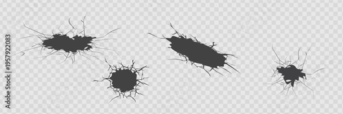 Set of vector cracks isolated on transparent background.