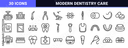 Professional Dental Healthcare Geometric Line Art; Minimalist Monoline Symbols for Dentistry, Oral Hygiene, and Orthodontic Services