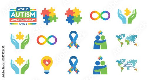 Autism awareness and neurodiversity symbols support acceptance and understanding