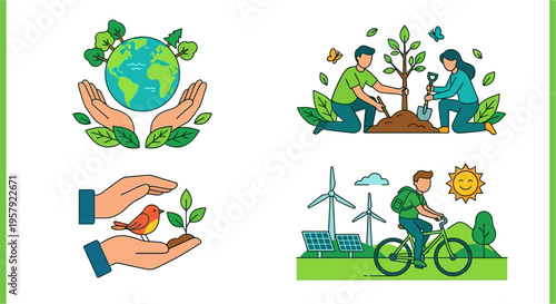 Colorful illustration of four venus flytrap plants with open and closed traps