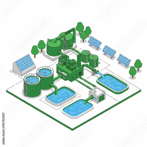 Industrial Water Treatment Plant with Solar Power Integration.