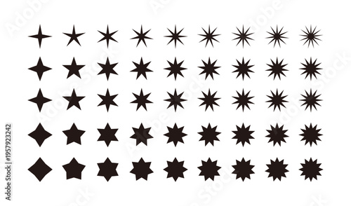 星形バリエーションのシンプルな幾何学デザインアイコンセット