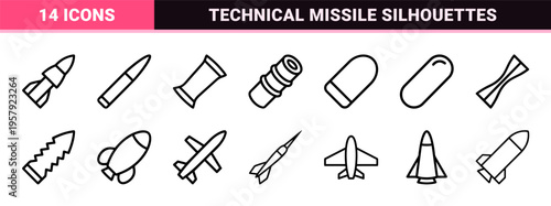 Aerospace Ballistics Geometric Line Art Pack for Technical Schematics and Defense Engineering Visualization in Minimalist Monoline Style