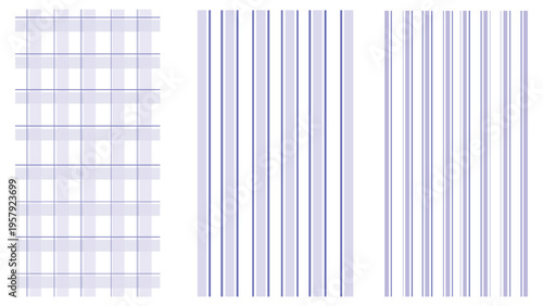 Minimalist blue stripe pattern set featuring vertical lines and simple grid on white background art