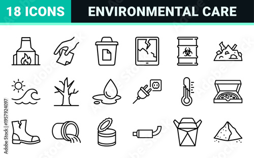 Refined Waste Management and Ecological Sustainability Line Art Featuring Ultra Minimalist Monoline Symbols for Modern Environmental Branding.