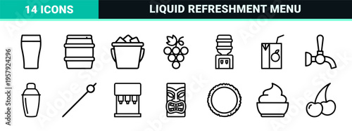 Beverage and Drink Service Line Art Symbols featuring Minimalist Monoline Geometric Aesthetic for Hospitality and Menu Design Projects