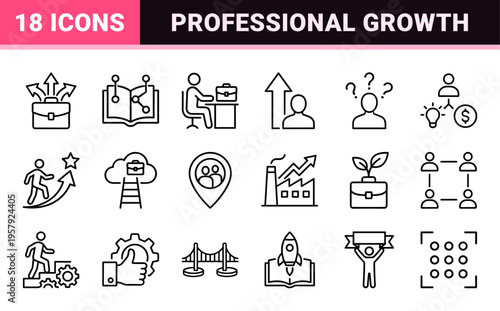 Career Education and Professional Development Line Icons featuring Minimalist Monoline Symbols for Job Training and Vocational Growth