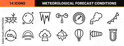 Weather Forecast and Meteorological Conditions Minimalist Monoline Geometric Line Art Symbols for Professional User Interface Design