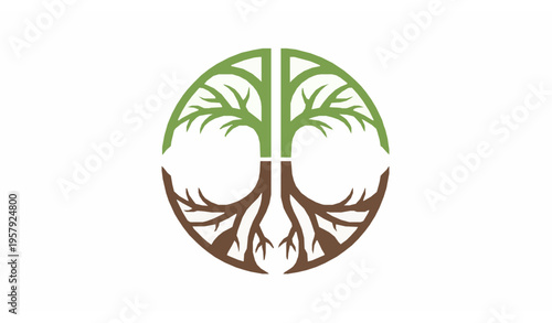 Minimal Tree with Roots Logo Balance Sustainability Vector Illustration