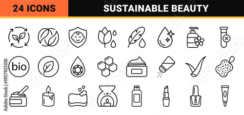 Organic Cosmetics Minimalist Monoline Line Art Labels for Sustainable Beauty Products and Eco-Friendly Skincare Packaging Design