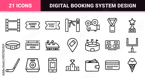 Entertainment and Event Ticketing System Visual DNA Minimalist Monoline Geometric Outline Style for Cinema Sports and Concert Access