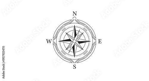 Vintage Compass Rose Illustration with Cardinal Directions