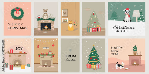 Collection of charming illustrated christmas and new year story cards