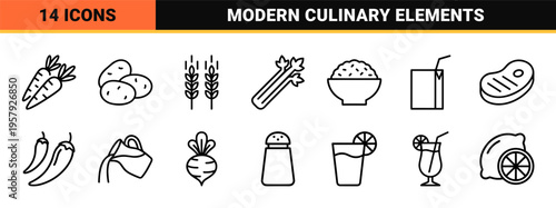 Gastronomy and Healthy Nutrition Geometric Line Art for Digital Menus, Culinary Mobile Applications, and Modern Organic Branding Layouts