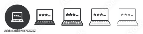 Laptop Password Security thin line and solid icon. Multi series icon. Web minimal icon