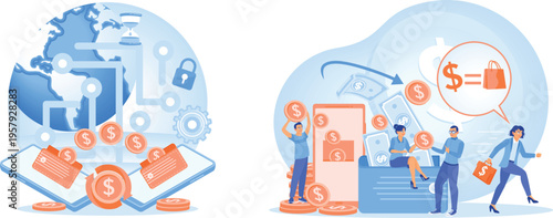 Global digital payments and financial transactions in modern e-commerce