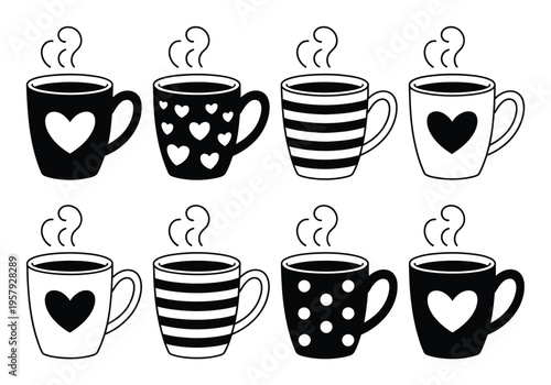 Heart Pattern Coffee Mugs Vector Illustration