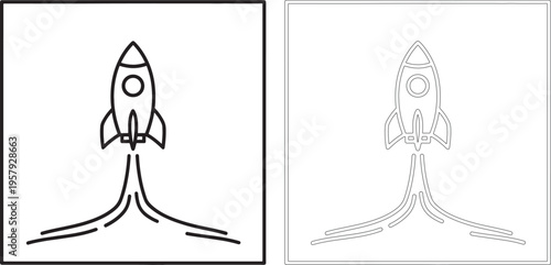 Black and white line rocket launching with smoke trails