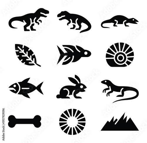 Collection of Silhouetted Dinosaurs, Animals, Nature, and