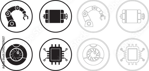 Black and white of robots and computer chips