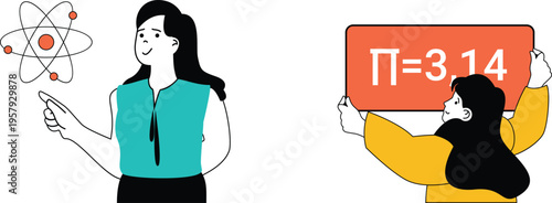 Teachers demonstrating concepts of physics and mathematics to students