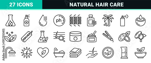 Organic Cosmetic Haircare and Beauty Treatment Line Art: Minimalist Monoline Geometric Outline Symbols for Sustainable Salon Products.