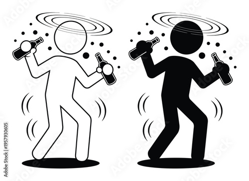 Drunk People Dancing Vector Illustration