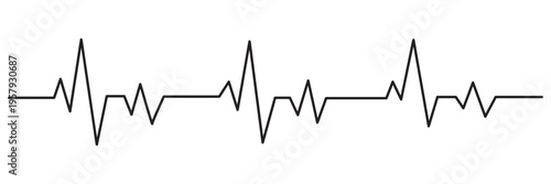 Heartbeat pulse line icon vector illustration of medical heart rate wave in black and red. Heart rate pulse graph. Heartbeat icon. ECG, EKG test report. Electrocardiogram line symbol. Heart rhythm