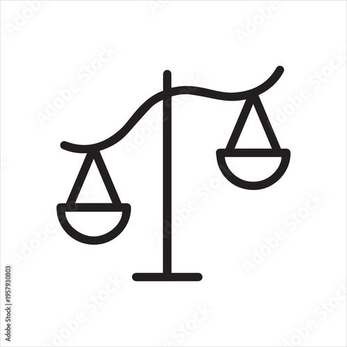 Tilted scale, linear icon. Symbol of bias and unfairness. Line with editable stroke.