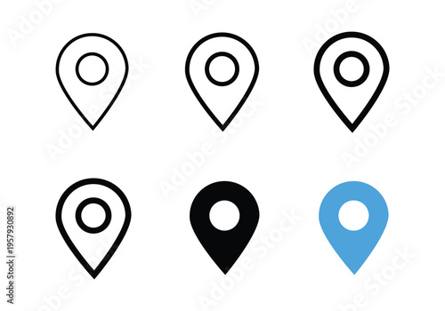 Location pin icon. Minimal map marker vector for navigation apps. Geotag pointer marking place and position symbol. Clean destination point sign pictogram concept.
