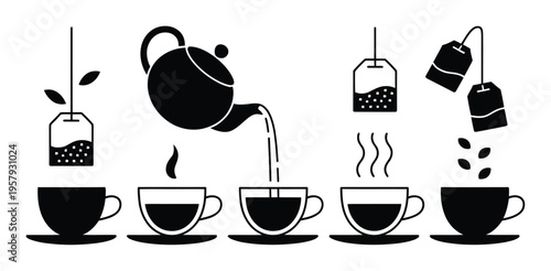Tea Time Vector Illustration with Teapot and Cups