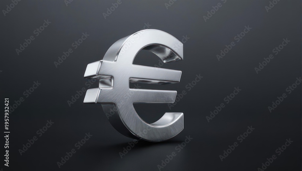Obraz premium Shiny Silver Euro Symbol on Dark Background.