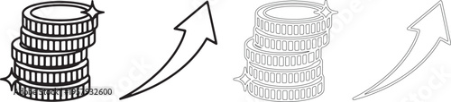 Black and white stack of coins with arrows money finance