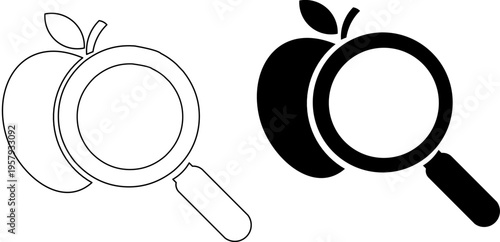 Apple Magnifying Glass Icon. Healthy Food Research Flat Vector Illustration