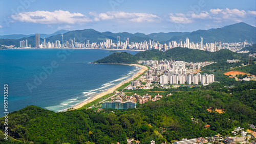 Bilde på lerret Aerial view of Praia Brava in Itajai with Balneario Camboriu skyline visible in the background, Santa Catarina
