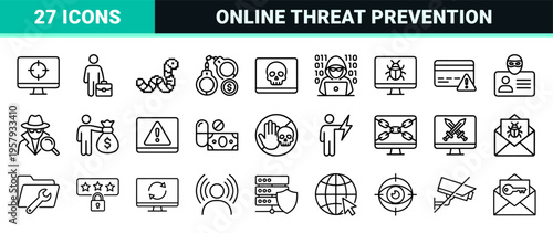 Cyber Crime and Digital Security Minimalist Monoline Geometric Line Art for Network Protection and Data Privacy Interface Design.