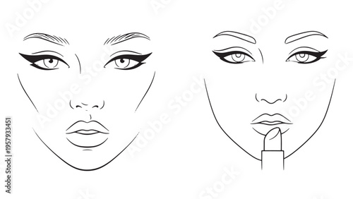 Female Face Makeup Guide, Cosmetic Application Zones and Beauty Diagram Illustration