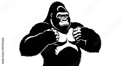 Large Gorilla Standing Aggressive Posture.