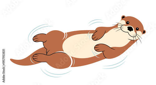 Cartoon Otter Swimming in Water Surface.