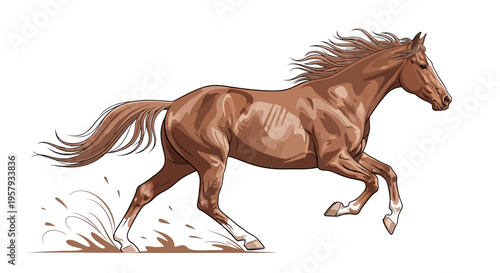 Brown Horse Running Fast Outdoors Freely.