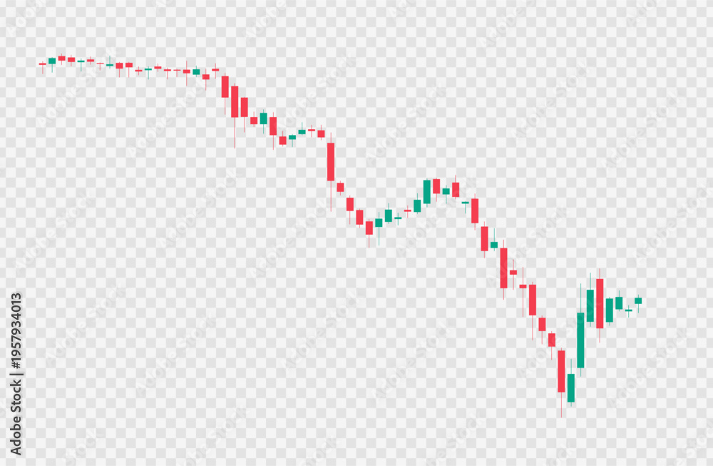 Obraz premium Bearish Candlestick Chart Downtrend with Market Decline Isolated on Transparent Background