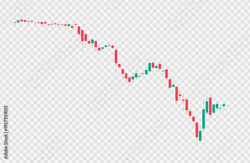 Bearish Candlestick Chart Downtrend with Market Decline Isolated on Transparent Background