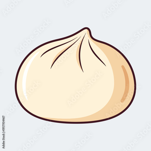 A simple, stylized illustration of a single, plump steamed bun with delicate pleats at the top, set against a plain background.