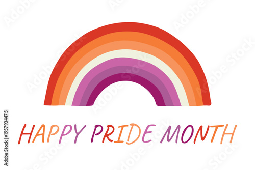Colorful rainbow shape Lesbian pride flag Happy pride day LGBTQIA community Pride Month Vector hand drawn doodle for posters, stickers, logo, cards