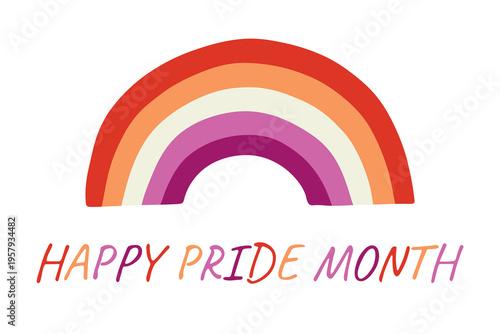 Colorful rainbow shape Lesbian pride flag Happy pride day LGBTQIA community Pride Month Vector hand drawn doodle for posters, stickers, logo, cards