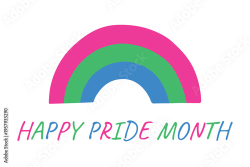 Colorful rainbow shape Polysexual pride flag Happy pride day LGBTQIA community Pride Month Vector hand drawn doodle for posters, stickers, logo, cards