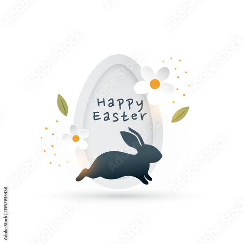 happy easter wishes floral background with rabbit silhouette and egg
