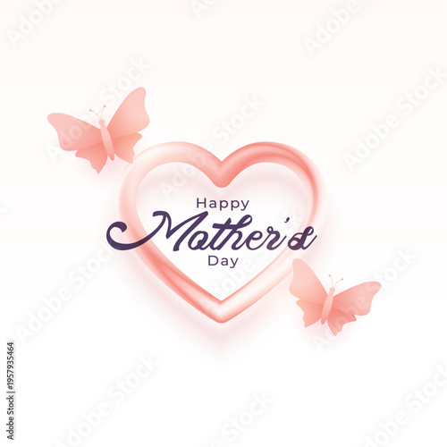 mothers day wishes background with pink heart and butterflies design